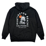 Black hoodie with 'Huntington Beach California' graphic on the back