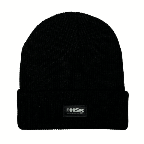 black cuff beanie on white background