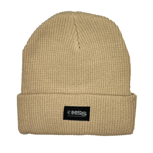 tan beanie on white background