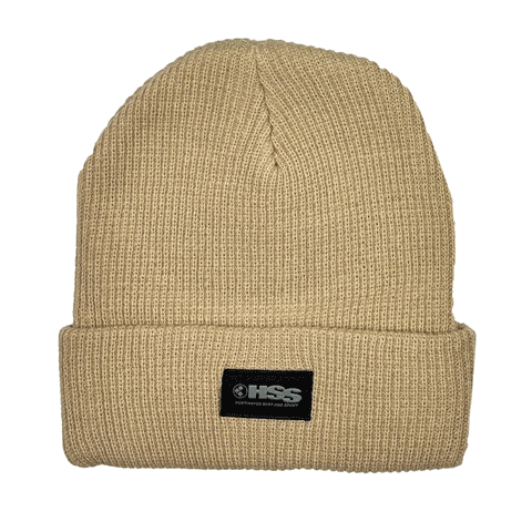 tan beanie on white background