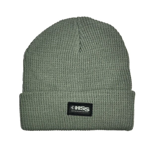 olive green beanie on white background