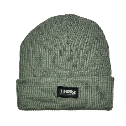 olive green beanie on white background