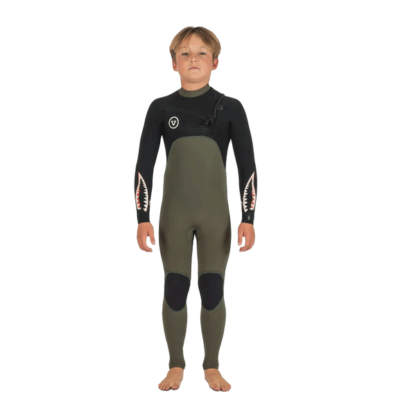 boy wearing a black and green wetsuit