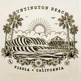 image of the hb pier in a sailor tattoo style. black with bone colored background