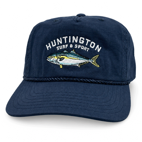 Blue hat with embroidered logo of yellowtail 