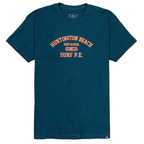 front of t-shirt that says huntington beach high school, est. 1905, surf p.e.